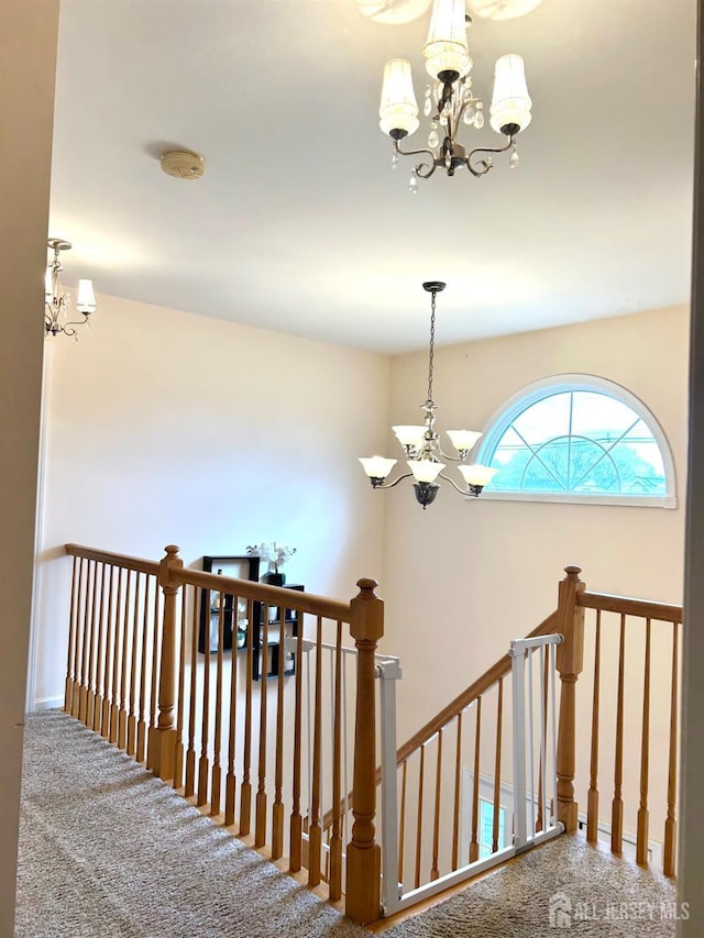 150 Montrose Ave, South Plainfield, NJ 07080 - stairway with a chandelier and carpet flooring