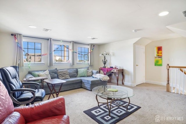 living room with carpet floors