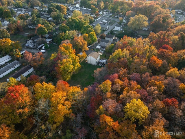 birds eye view of property with a view of trees