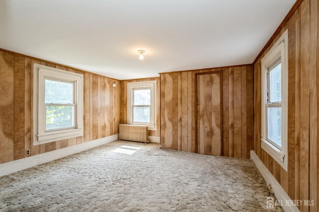 35 Kossman St, East Brunswick, NJ 08816 - spare room featuring radiator heating unit, healthy amount of natural light, carpet floors, and wood walls