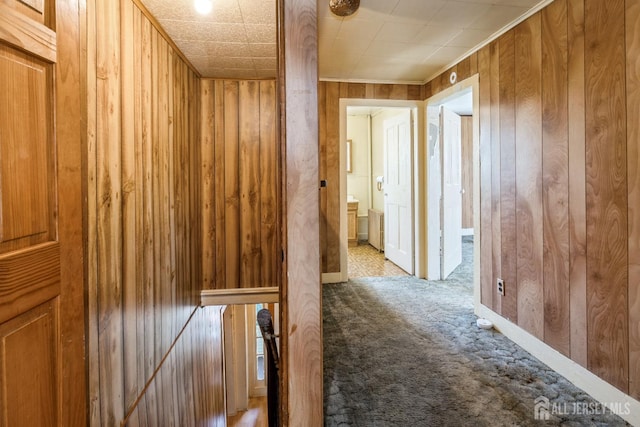 35 Kossman St, East Brunswick, NJ 08816 - hallway with carpet and wooden walls