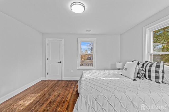 bedroom featuring multiple windows and hardwood / wood-style flooring