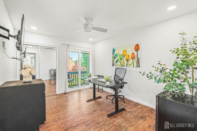 215 Kingsberry Dr, Franklin Twsp, NJ 08873 - office with ceiling fan, wood finished floors, and recessed lighting