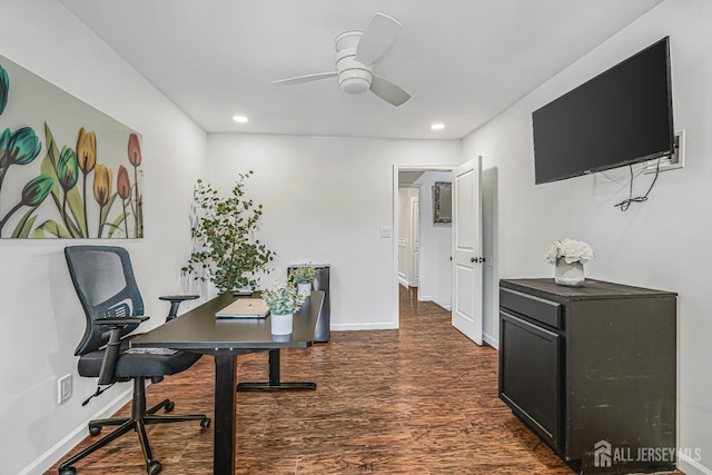 215 Kingsberry Dr, Franklin Twsp, NJ 08873 - office area featuring dark wood finished floors, ceiling fan, and recessed lighting