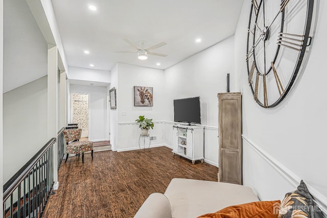 215 Kingsberry Dr, Franklin Twsp, NJ 08873 - living area with a ceiling fan, wood finished floors, and recessed lighting