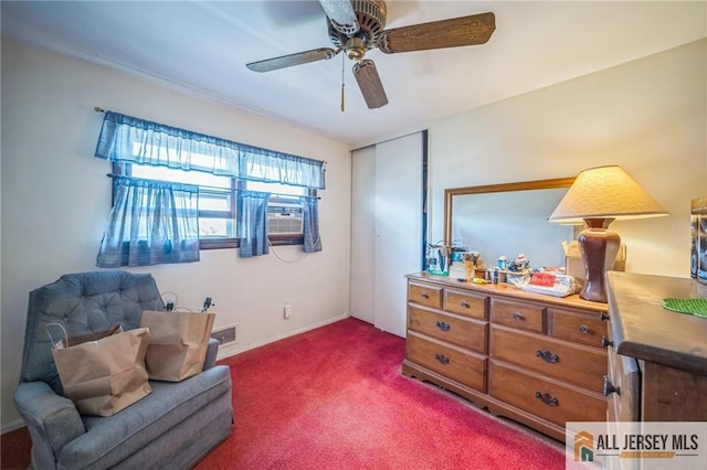 116 Whitman St, Carteret, NJ 07008 - sitting room with dark colored carpet, a ceiling fan, and cooling unit