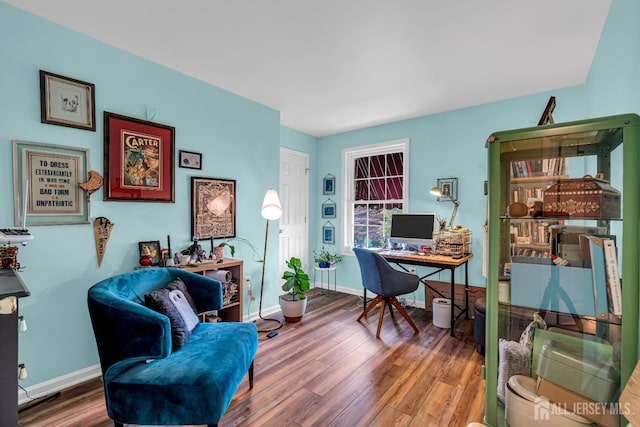 office area with hardwood / wood-style floors