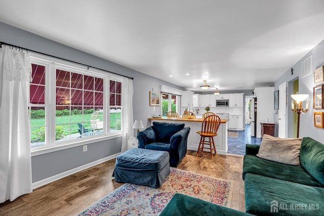 living room with light wood-type flooring