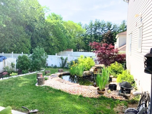 view of yard with a fenced backyard