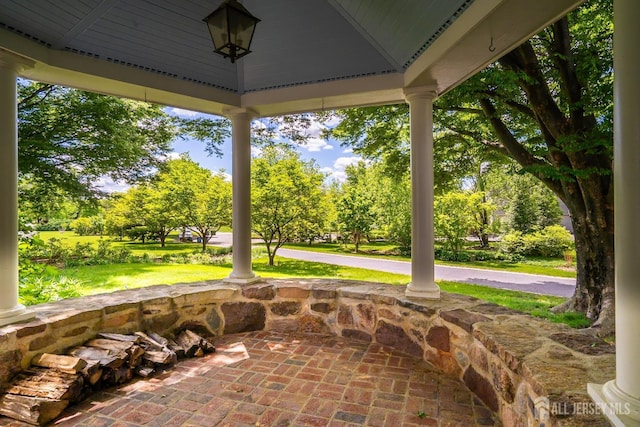 7 Finch Ct, West Windsor, NJ 08550 - porch featuring a gazebo, view of wooded area, and a yard
