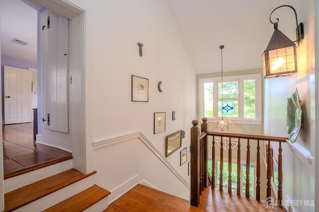 7 Finch Ct, West Windsor, NJ 08550 - staircase featuring wood finished floors and high vaulted ceiling