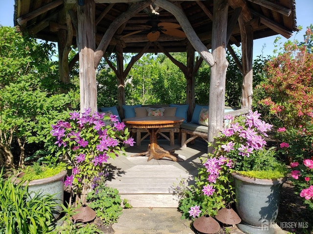 7 Finch Ct, West Windsor, NJ 08550 - view of patio with a gazebo, a ceiling fan, a deck, and outdoor lounge area