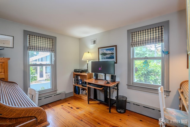 7 Finch Ct, West Windsor, NJ 08550 - office area with a baseboard heating unit, plenty of natural light, and light wood-style flooring
