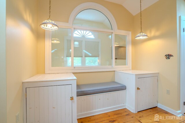 7 Finch Ct, West Windsor, NJ 08550 - bathroom with hardwood / wood-style flooring and vaulted ceiling