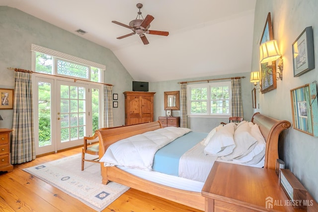 7 Finch Ct, West Windsor, NJ 08550 - bedroom featuring access to exterior, wood finished floors, a ceiling fan, and high vaulted ceiling
