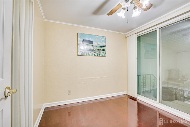 115 W Woodbridge Ave W, Iselin, NJ 08830 - empty room featuring wood finished floors, a ceiling fan, and ornamental molding
