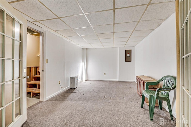 115 W Woodbridge Ave W, Iselin, NJ 08830 - unfurnished room featuring a paneled ceiling, carpet, electric panel, and stairs