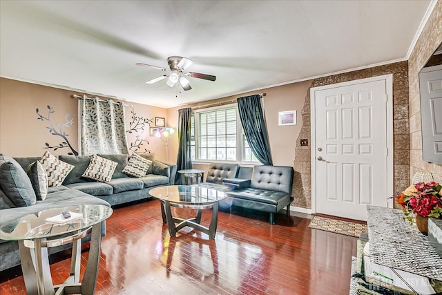 115 W Woodbridge Ave W, Iselin, NJ 08830 - living area featuring ceiling fan, dark wood-type flooring, and crown molding