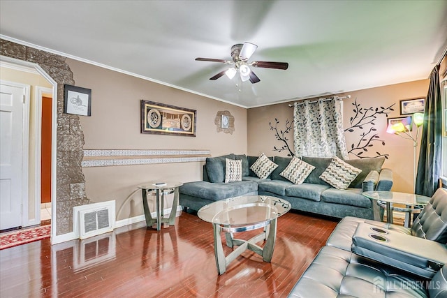 115 W Woodbridge Ave W, Iselin, NJ 08830 - living room featuring ceiling fan, wood finished floors, and crown molding
