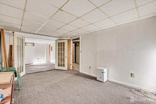 115 W Woodbridge Ave W, Iselin, NJ 08830 - below grade area with a paneled ceiling, french doors, and carpet