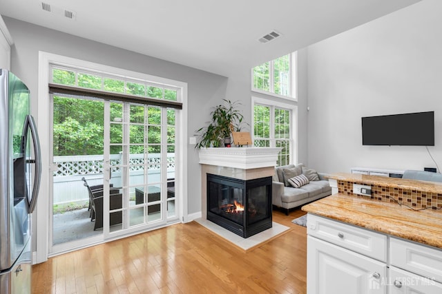 22 Daffodil Way, Old Bridge, NJ 08857 - living area with healthy amount of natural light, light wood-style flooring, and a multi sided fireplace