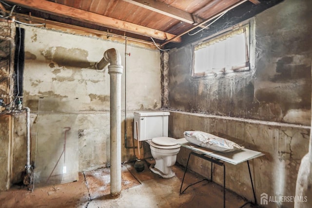 58 Fern St, Edison, NJ 08817 - bathroom with unfinished concrete flooring and wood ceiling