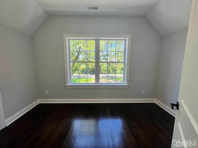 additional living space with hardwood / wood-style flooring and lofted ceiling