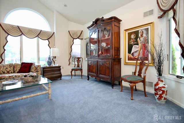 124 Chichester Rd, Monroe, NJ 08831 - living area with vaulted ceiling, carpet flooring, and baseboards