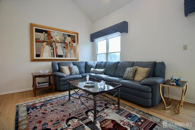 124 Chichester Rd, Monroe, NJ 08831 - living area featuring wood finished floors, high vaulted ceiling, and baseboards
