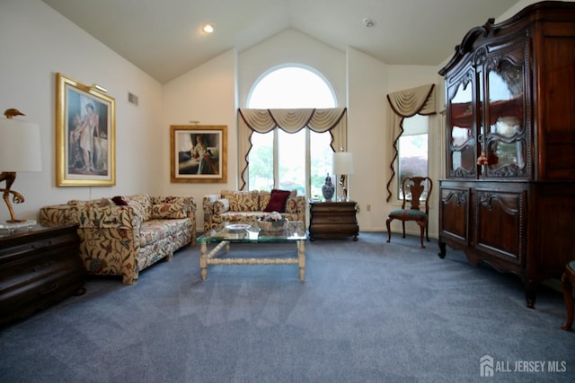 124 Chichester Rd, Monroe, NJ 08831 - living area with carpet flooring, lofted ceiling, and plenty of natural light
