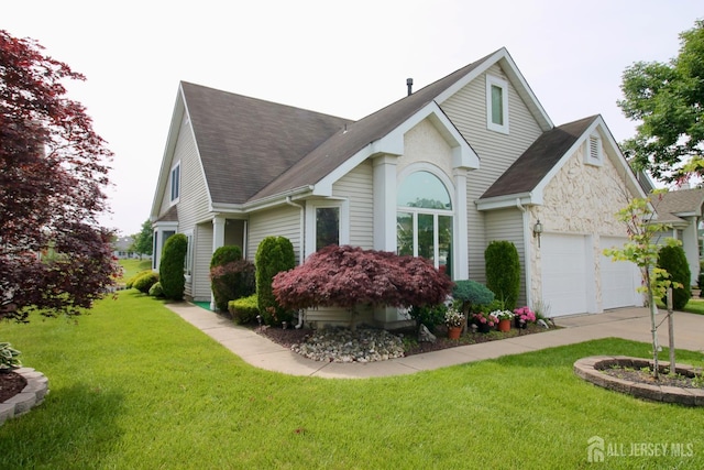 124 Chichester Rd, Monroe, NJ 08831 - traditional-style home with a garage, a shingled roof, a front lawn, and concrete driveway