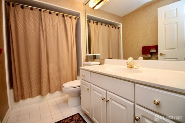 124 Chichester Rd, Monroe, NJ 08831 - bathroom featuring tile patterned floors, toilet, vanity, and shower / tub combo with curtain