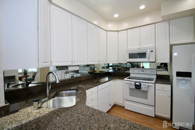 124 Chichester Rd, Monroe, NJ 08831 - kitchen with white appliances, a sink, white cabinets, light wood-style floors, and recessed lighting