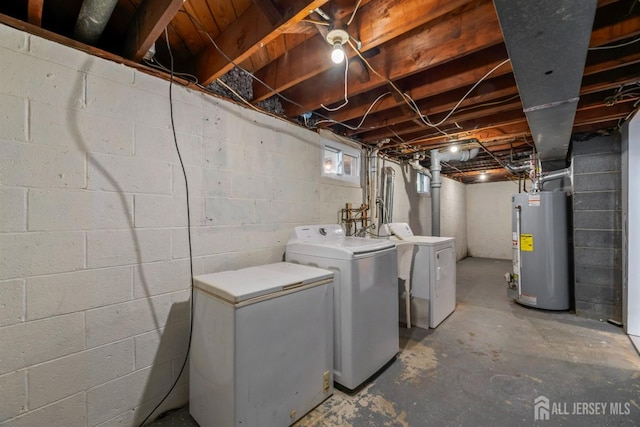 48 Columbus Ave, Edison, NJ 07008 - basement featuring gas water heater, washing machine and clothes dryer, and fridge