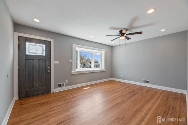 48 Columbus Ave, Edison, NJ 07008 - foyer with ceiling fan, baseboards, recessed lighting, and light wood-style flooring