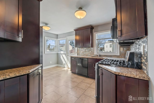 48 Columbus Ave, Edison, NJ 07008 - kitchen featuring dishwasher, gas range, backsplash, baseboards, and healthy amount of natural light