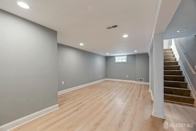 48 Columbus Ave, Edison, NJ 07008 - below grade area featuring light wood finished floors, stairs, recessed lighting, and baseboards