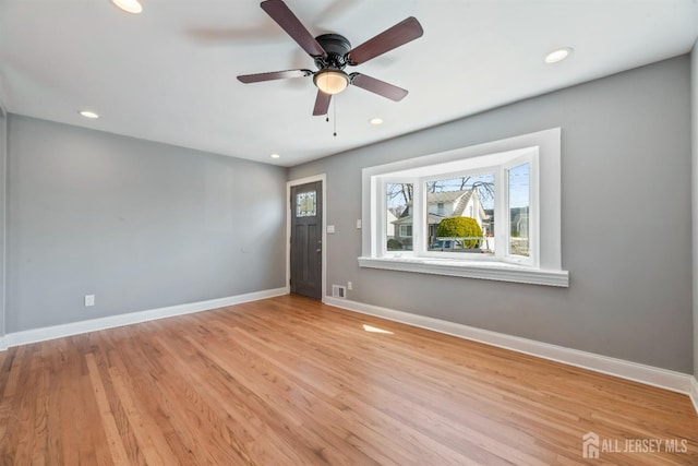 48 Columbus Ave, Edison, NJ 07008 - unfurnished room featuring light wood finished floors, baseboards, a ceiling fan, and recessed lighting