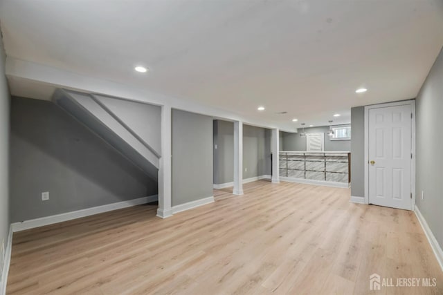 48 Columbus Ave, Edison, NJ 07008 - below grade area with light wood-style floors, recessed lighting, and baseboards