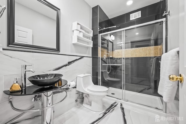 1004 Antoinette Dr, Monroe, NJ 08831 - full bathroom with tile walls, a stall shower, and recessed lighting