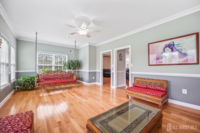 1004 Antoinette Dr, Monroe, NJ 08831 - living area featuring wood-type flooring, a ceiling fan, and ornamental molding