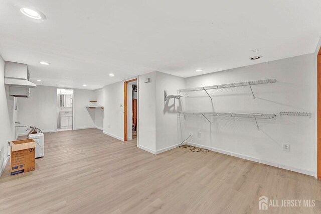 basement with light wood-type flooring