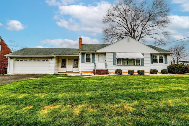 ranch-style home with a garage and a front yard