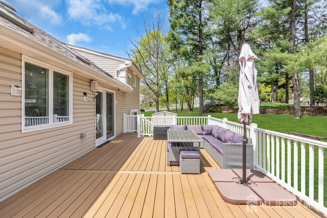 17 Thomas Rd, East Brunswick, NJ 08816 - wooden deck featuring an outdoor hangout area and a lawn