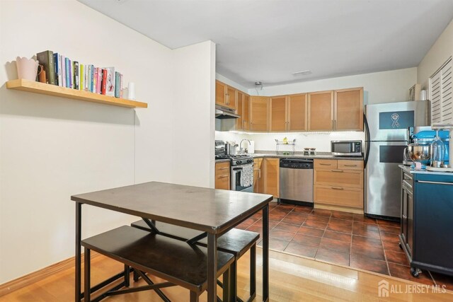 78 Pennsylvania Way N, Brunswick, NJ 08902 - kitchen featuring stainless steel appliances, under cabinet range hood, and light brown cabinetry