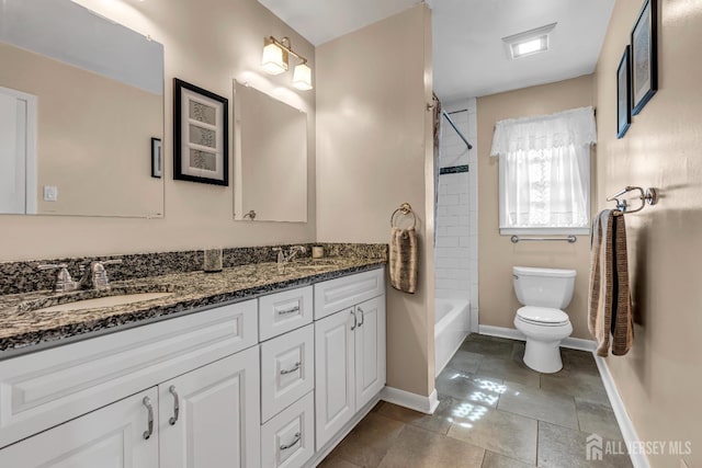 6 Onondaga St, Old Bridge, NJ 08857 - bathroom featuring double vanity, toilet, baseboards, bathtub / shower combination, and tile patterned floors