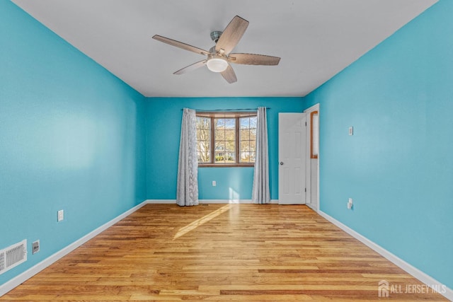 unfurnished room featuring ceiling fan and light wood-type flooring