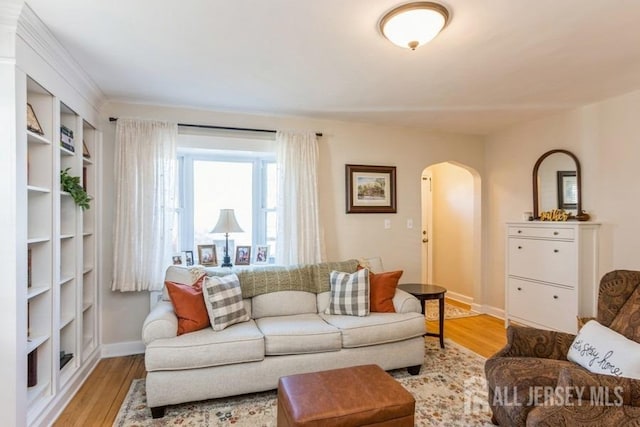 living room with light hardwood / wood-style flooring