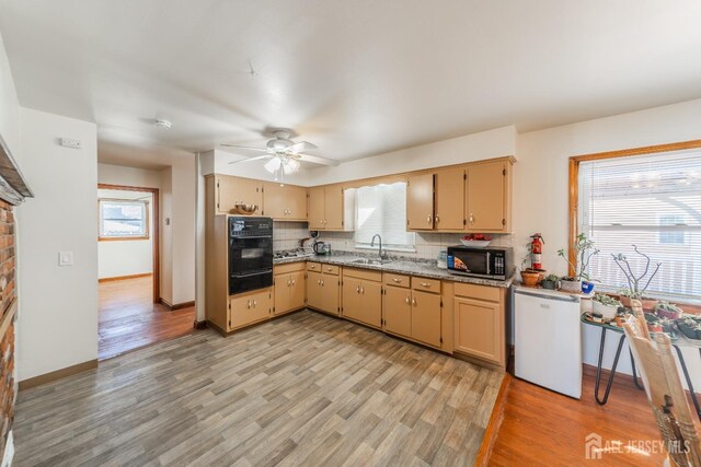 kitchen featuring sink, backsplash, light hardwood / wood-style flooring, and stainless steel appliances