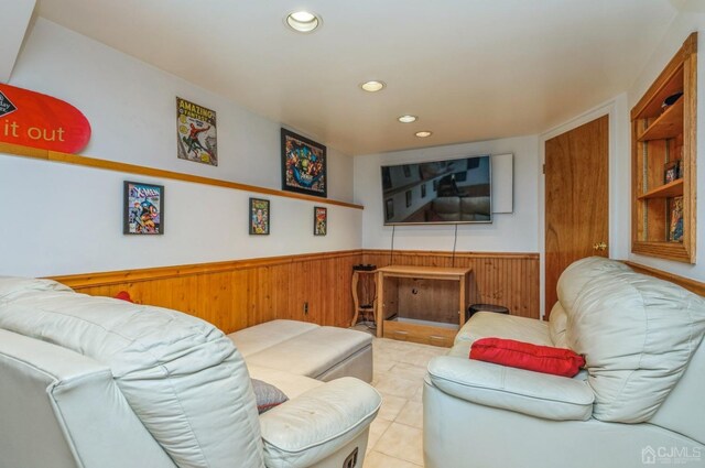 7 Sherbone Pl, Sayreville, NJ 08859 - living area with wooden walls, a wainscoted wall, recessed lighting, and built in features